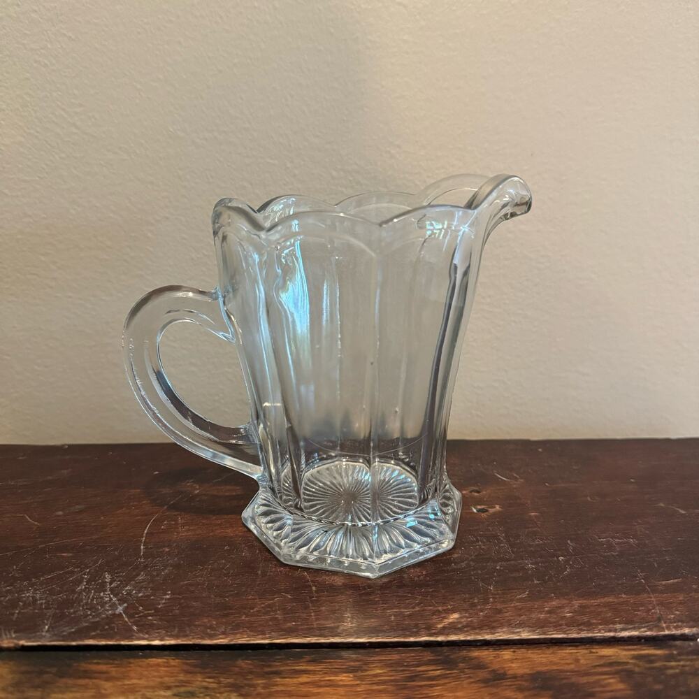 Bryce Vintage Pressed Glass faceted Paneled small pitcher creamer & handle